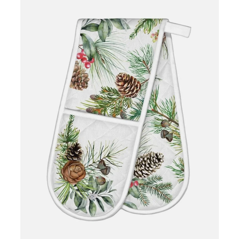 Michel Design Works Set Christmas White‎ Spruce Tablecloth w/ Double Oven Glove
